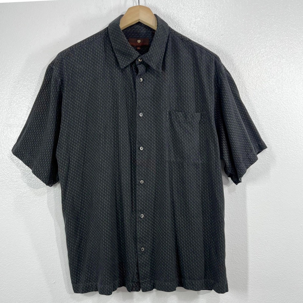 Toscano 100% Silk Geometric Micro Pattern Short Sleeve Button Down Shirt Mens XL